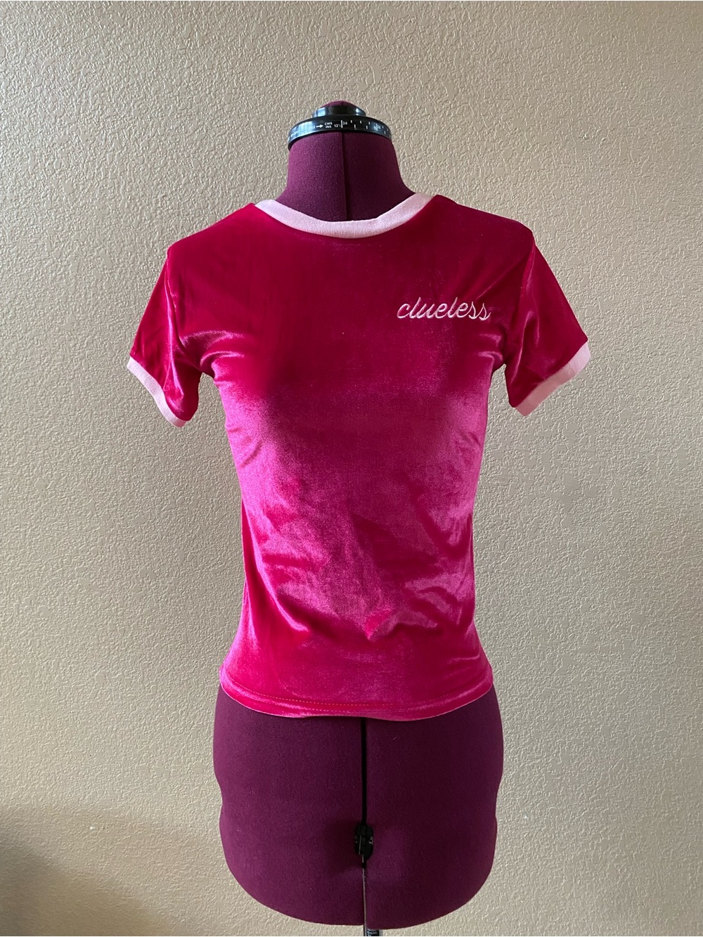 Clueless Pink Velvet Ringer Tee